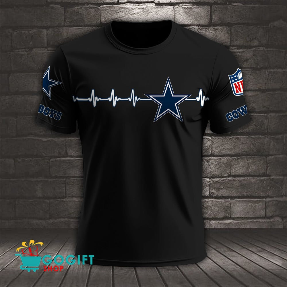 Dallas Cowboys Heart Beat Simple Style All Over Printed T-shirt
