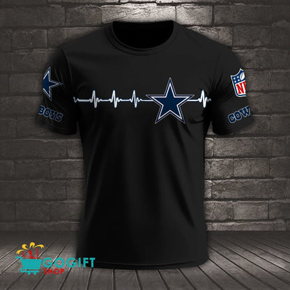 Dallas Cowboys Heart Beat Simple Style All Over Printed T-shirt