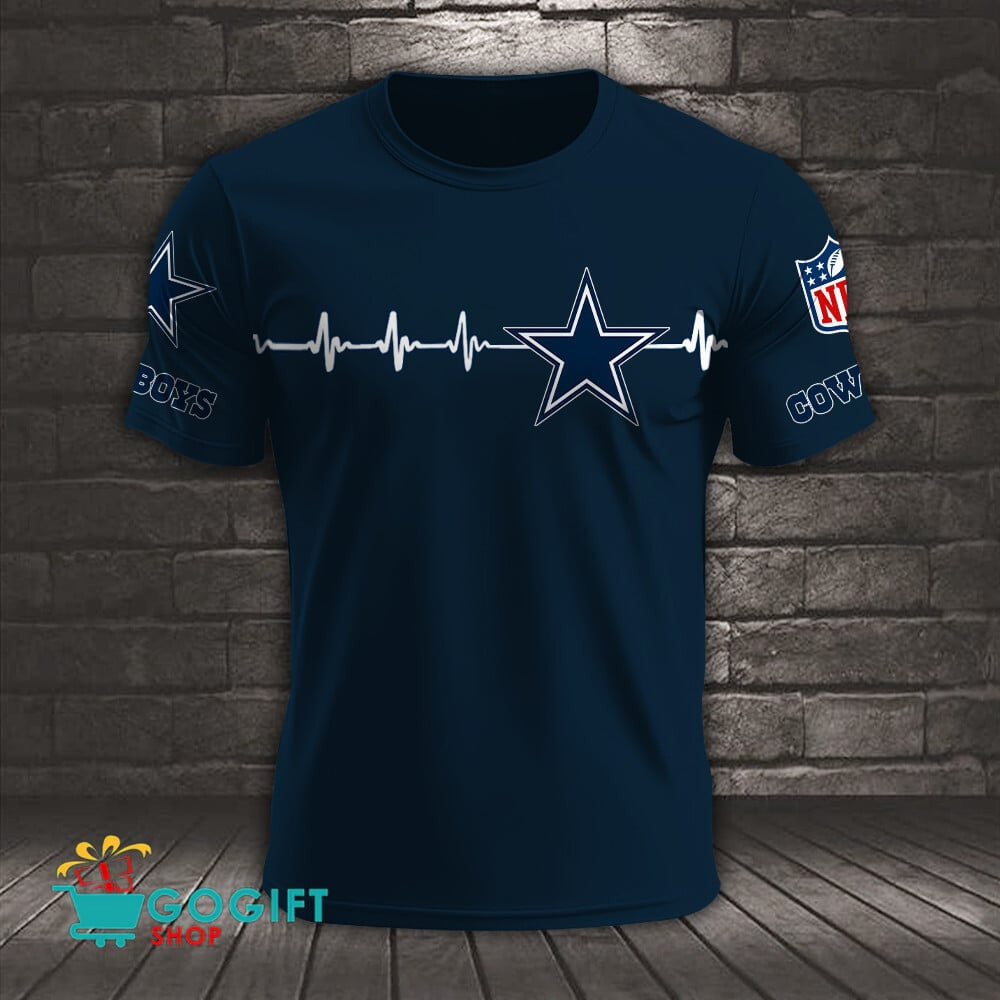 Dallas Cowboys Heart Beat Simple Style All Over Printed T-shirt