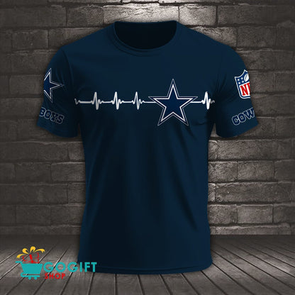 Dallas Cowboys Heart Beat Simple Style All Over Printed T-shirt