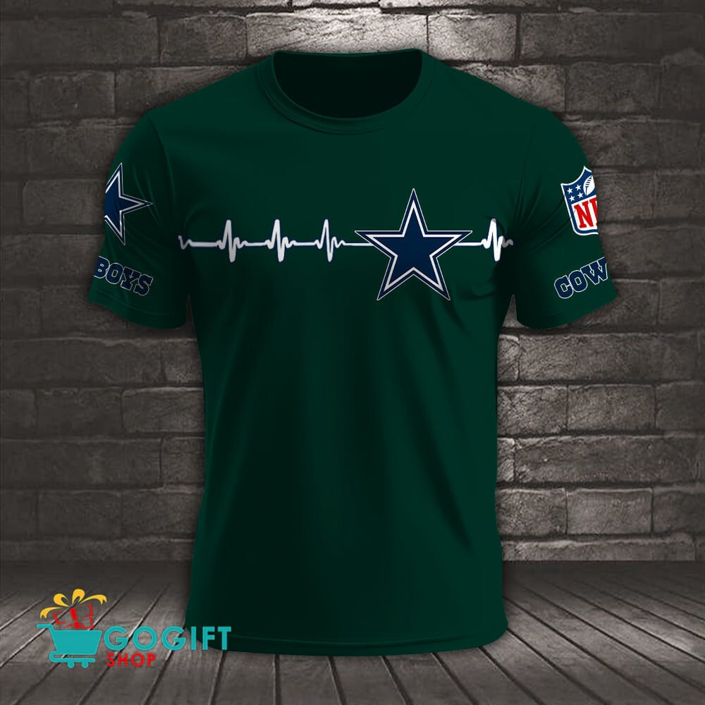 Dallas Cowboys Heart Beat Simple Style All Over Printed T-shirt