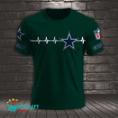 Dallas Cowboys Heart Beat Simple Style All Over Printed T-shirt