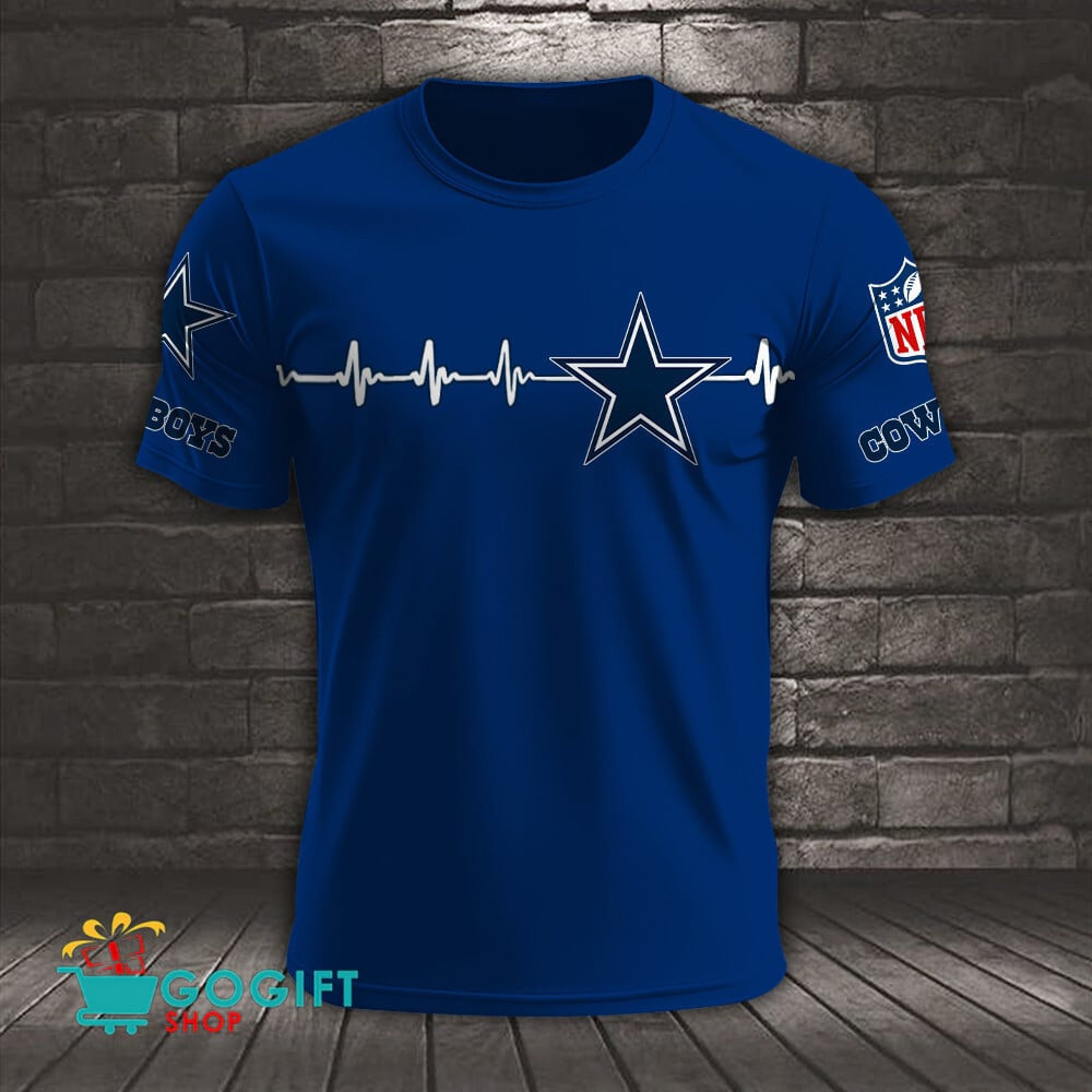 Dallas Cowboys Heart Beat Simple Style All Over Printed T-shirt