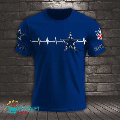 Dallas Cowboys Heart Beat Simple Style All Over Printed T-shirt