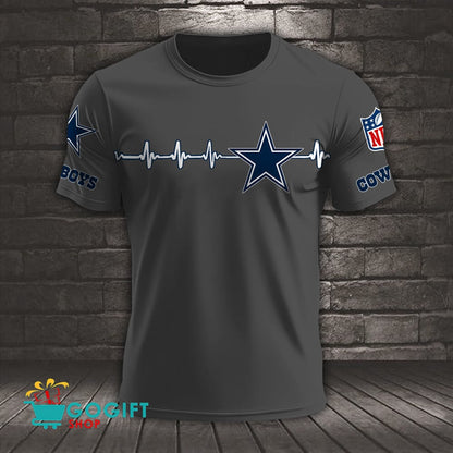 Dallas Cowboys Heart Beat Simple Style All Over Printed T-shirt