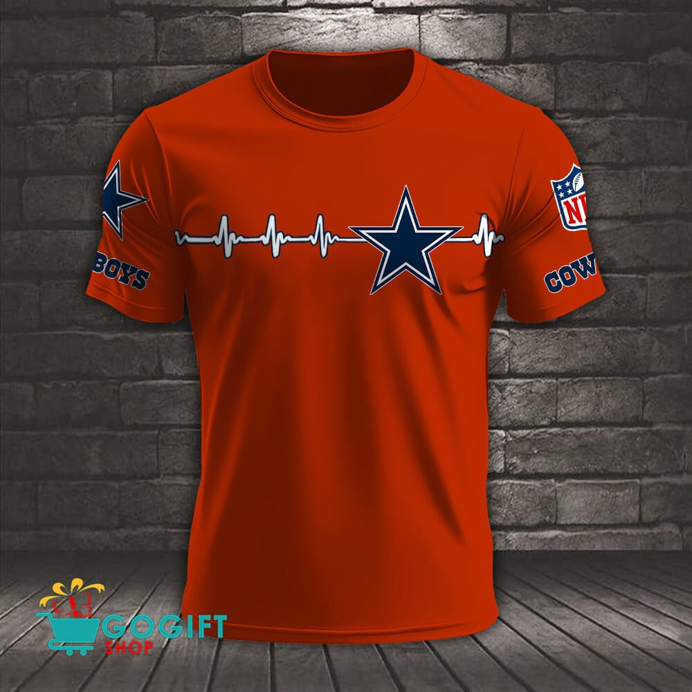 Dallas Cowboys Heart Beat Simple Style All Over Printed T-shirt