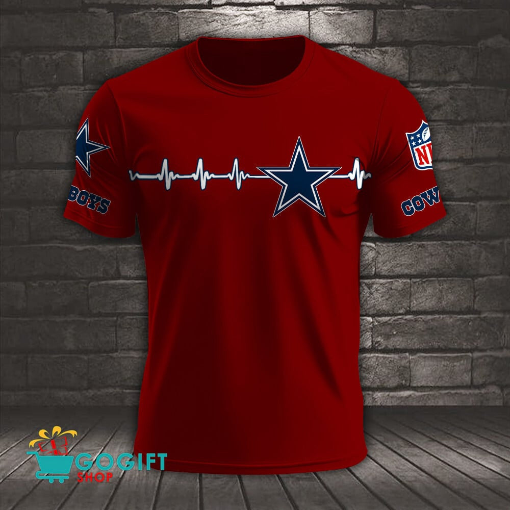 Dallas Cowboys Heart Beat Simple Style All Over Printed T-shirt