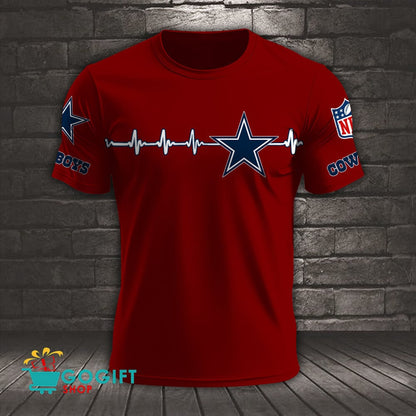 Dallas Cowboys Heart Beat Simple Style All Over Printed T-shirt