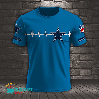 Dallas Cowboys Heart Beat Simple Style All Over Printed T-shirt