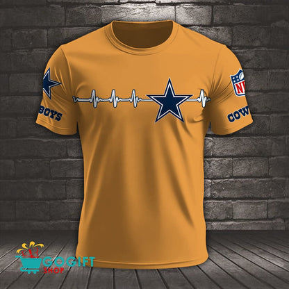 Dallas Cowboys Heart Beat Simple Style All Over Printed T-shirt