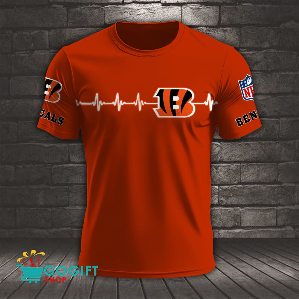 Cincinnati Bengals Heart Beat Simple Style All Over Printed T-shirt