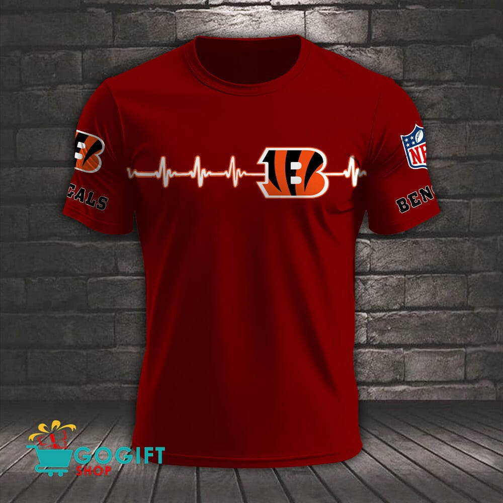 Cincinnati Bengals Heart Beat Simple Style All Over Printed T-shirt