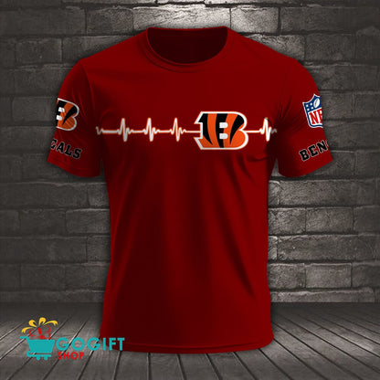 Cincinnati Bengals Heart Beat Simple Style All Over Printed T-shirt