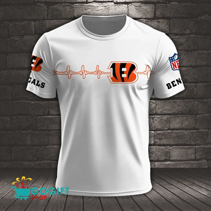 Cincinnati Bengals Heart Beat Simple Style All Over Printed T-shirt