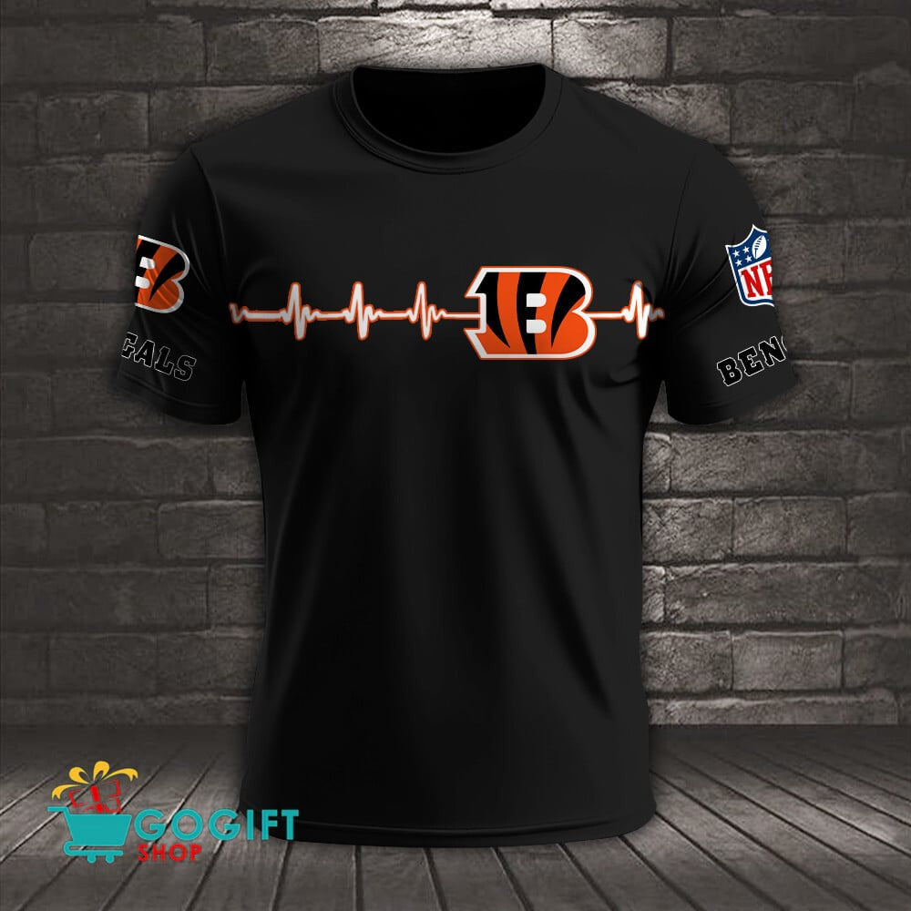 Cincinnati Bengals Heart Beat Simple Style All Over Printed T-shirt