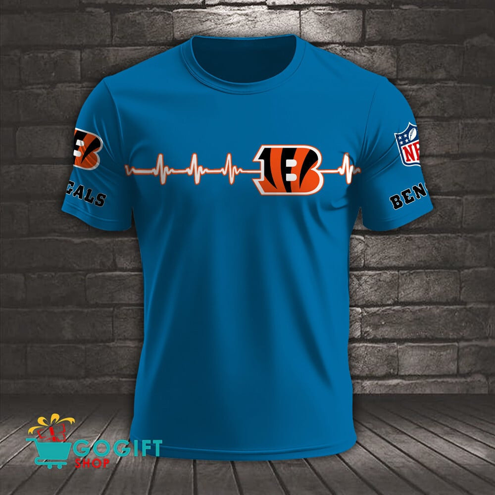 Cincinnati Bengals Heart Beat Simple Style All Over Printed T-shirt