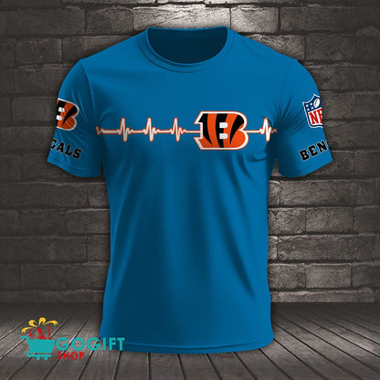 Cincinnati Bengals Heart Beat Simple Style All Over Printed T-shirt