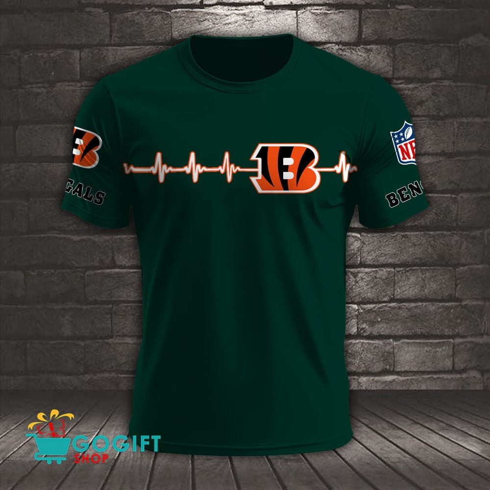 Cincinnati Bengals Heart Beat Simple Style All Over Printed T-shirt