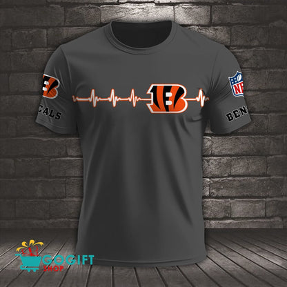 Cincinnati Bengals Heart Beat Simple Style All Over Printed T-shirt
