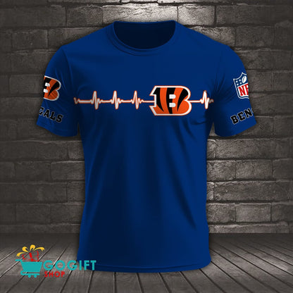 Cincinnati Bengals Heart Beat Simple Style All Over Printed T-shirt