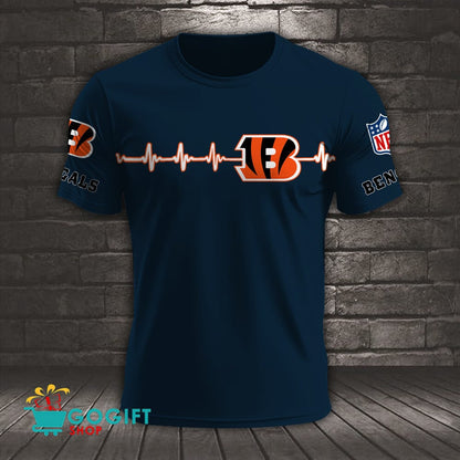 Cincinnati Bengals Heart Beat Simple Style All Over Printed T-shirt