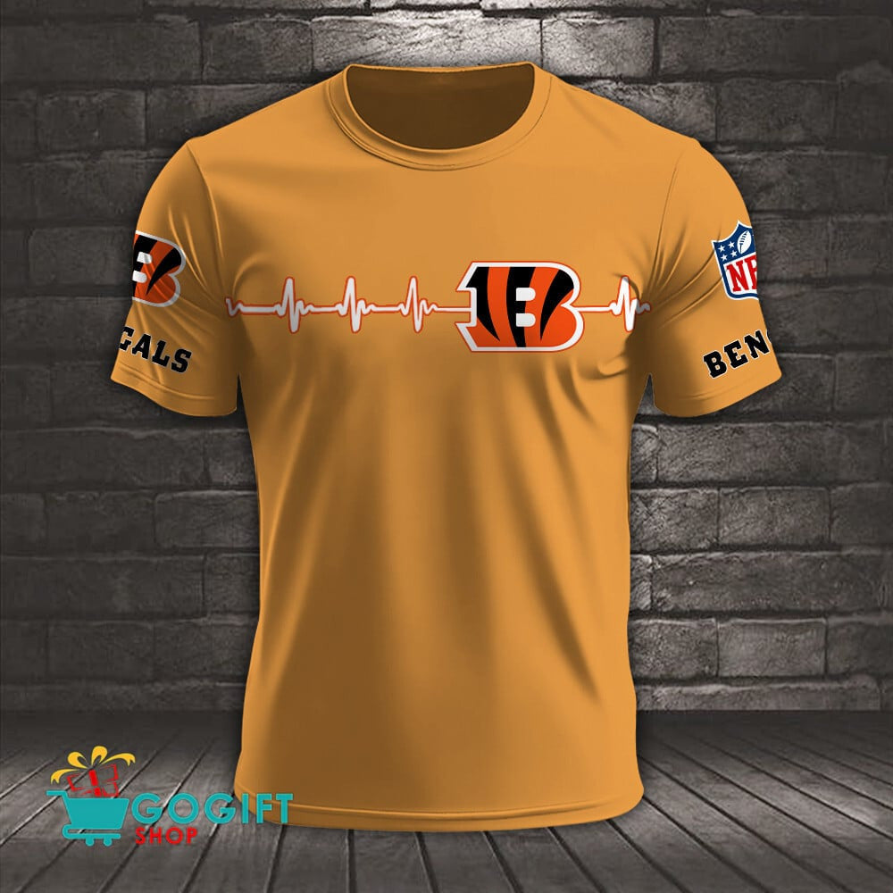 Cincinnati Bengals Heart Beat Simple Style All Over Printed T-shirt
