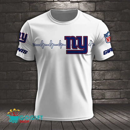 New York Giants Heart Beat Simple Style All Over Printed T-shirt