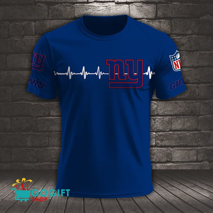 New York Giants Heart Beat Simple Style All Over Printed T-shirt