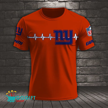 New York Giants Heart Beat Simple Style All Over Printed T-shirt