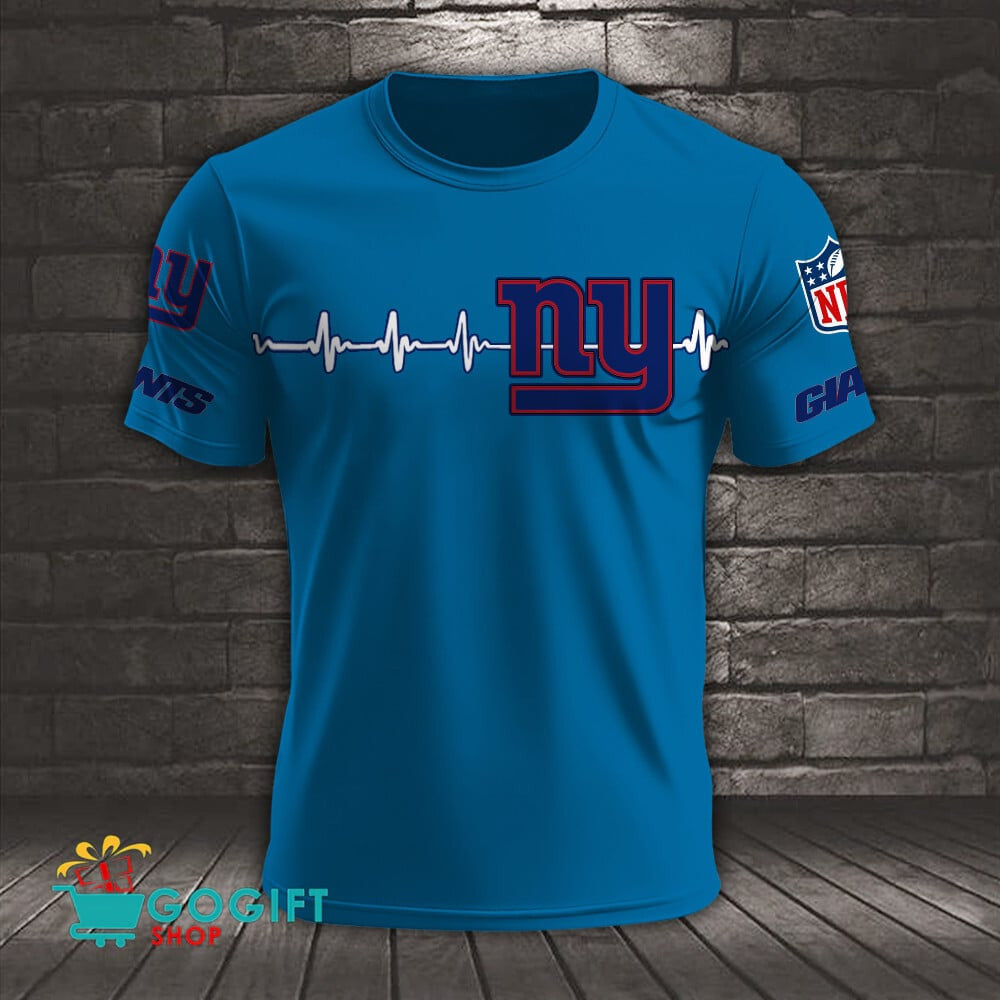 New York Giants Heart Beat Simple Style All Over Printed T-shirt