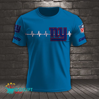 New York Giants Heart Beat Simple Style All Over Printed T-shirt