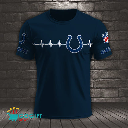 Indianapolis Colts Heart Beat Simple Style All Over Printed T-shirt