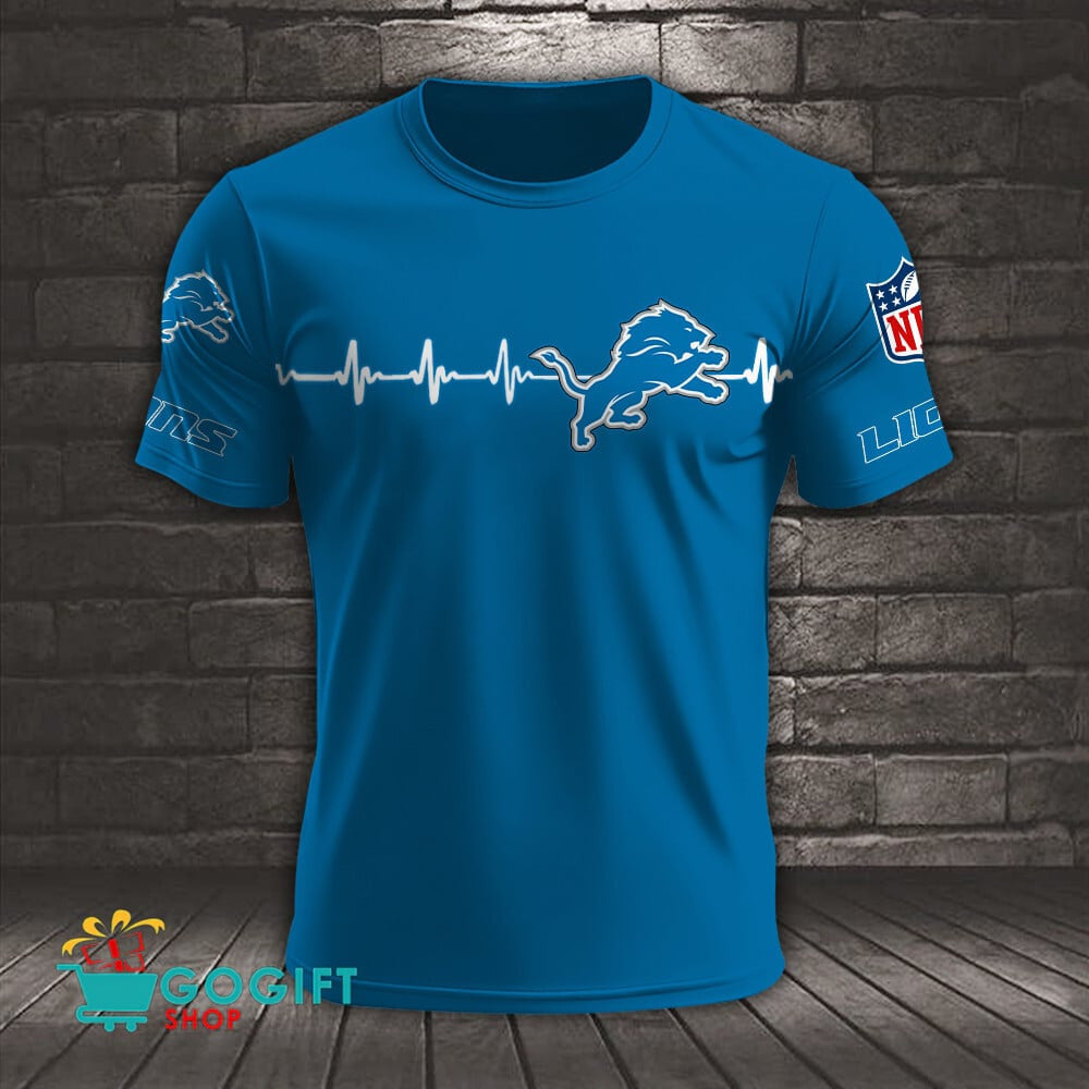 Detroit Lions Heart Beat Simple Style All Over Printed T-shirt