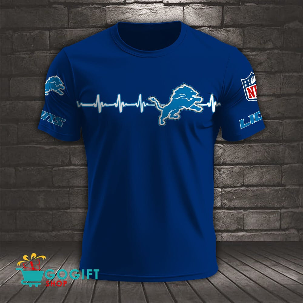 Detroit Lions Heart Beat Simple Style All Over Printed T-shirt