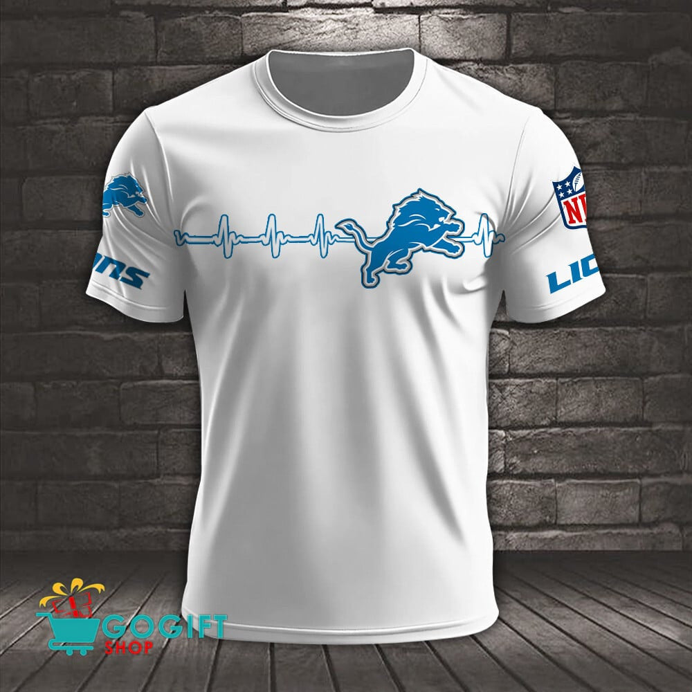 Detroit Lions Heart Beat Simple Style All Over Printed T-shirt
