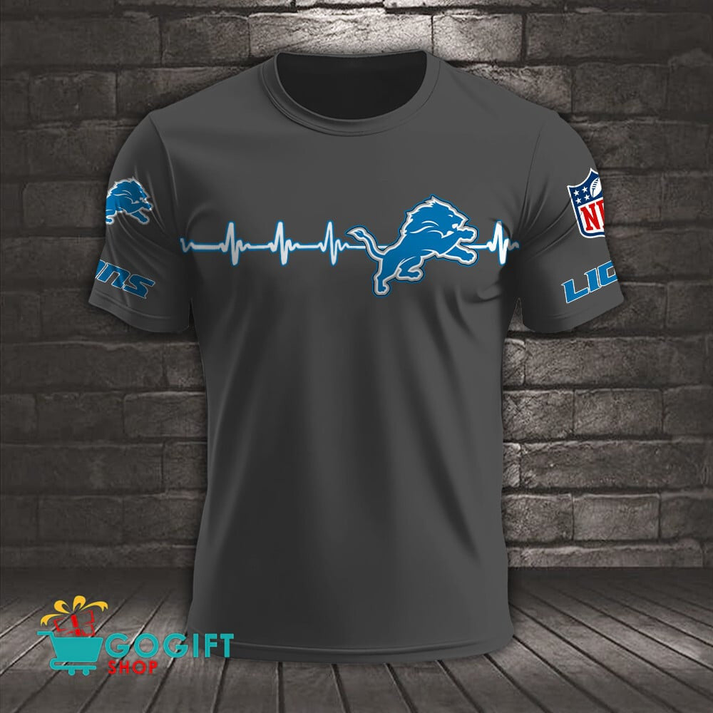 Detroit Lions Heart Beat Simple Style All Over Printed T-shirt