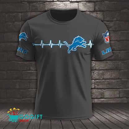 Detroit Lions Heart Beat Simple Style All Over Printed T-shirt