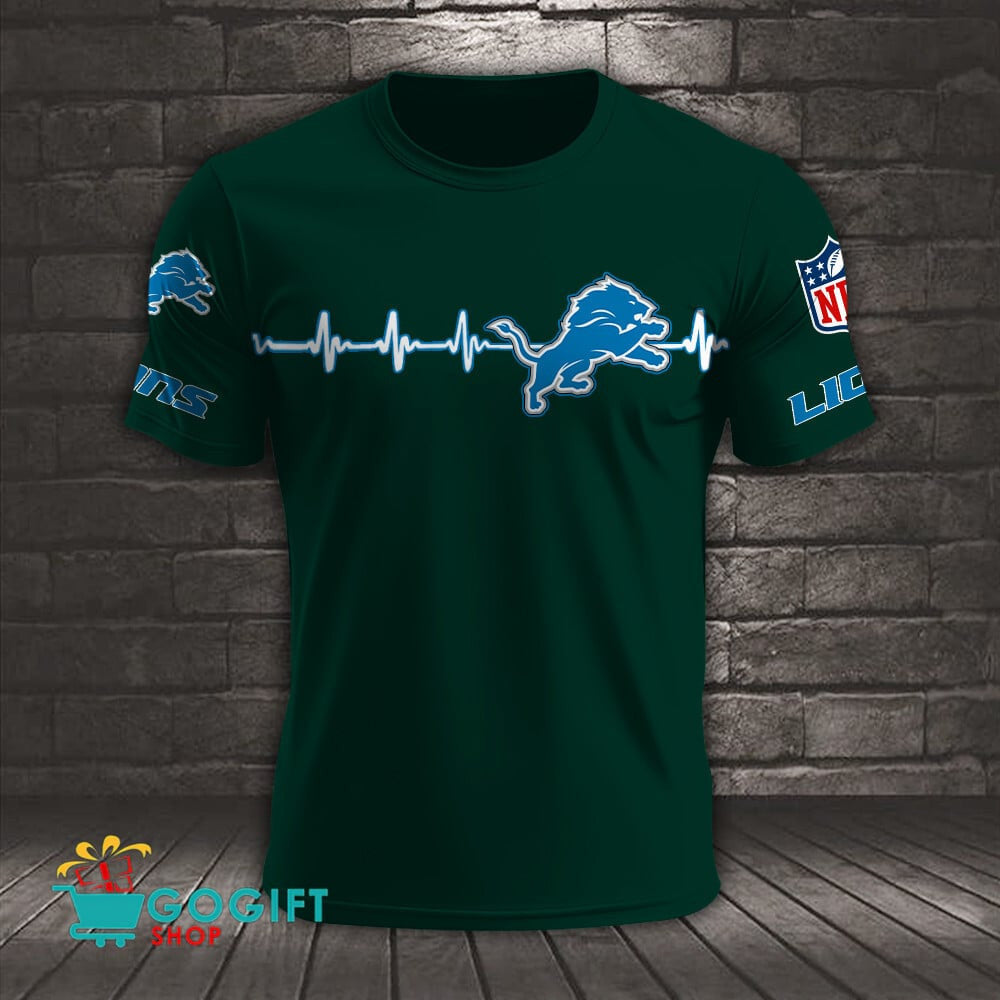Detroit Lions Heart Beat Simple Style All Over Printed T-shirt