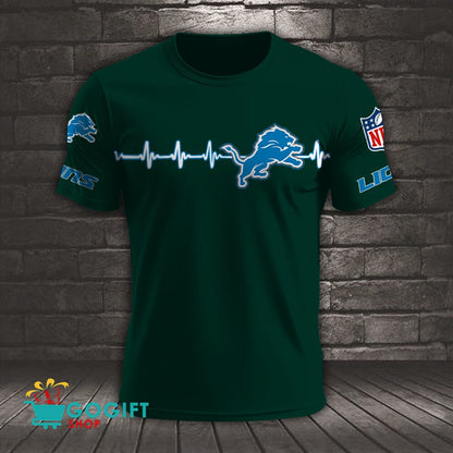 Detroit Lions Heart Beat Simple Style All Over Printed T-shirt