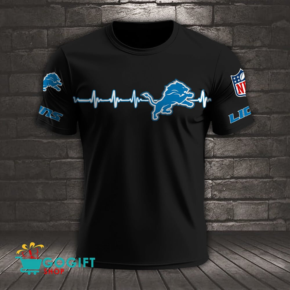 Detroit Lions Heart Beat Simple Style All Over Printed T-shirt