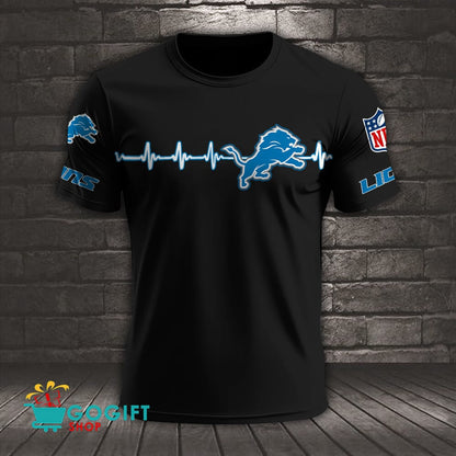 Detroit Lions Heart Beat Simple Style All Over Printed T-shirt