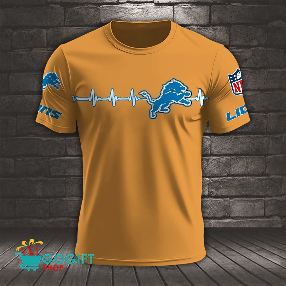 Detroit Lions Heart Beat Simple Style All Over Printed T-shirt