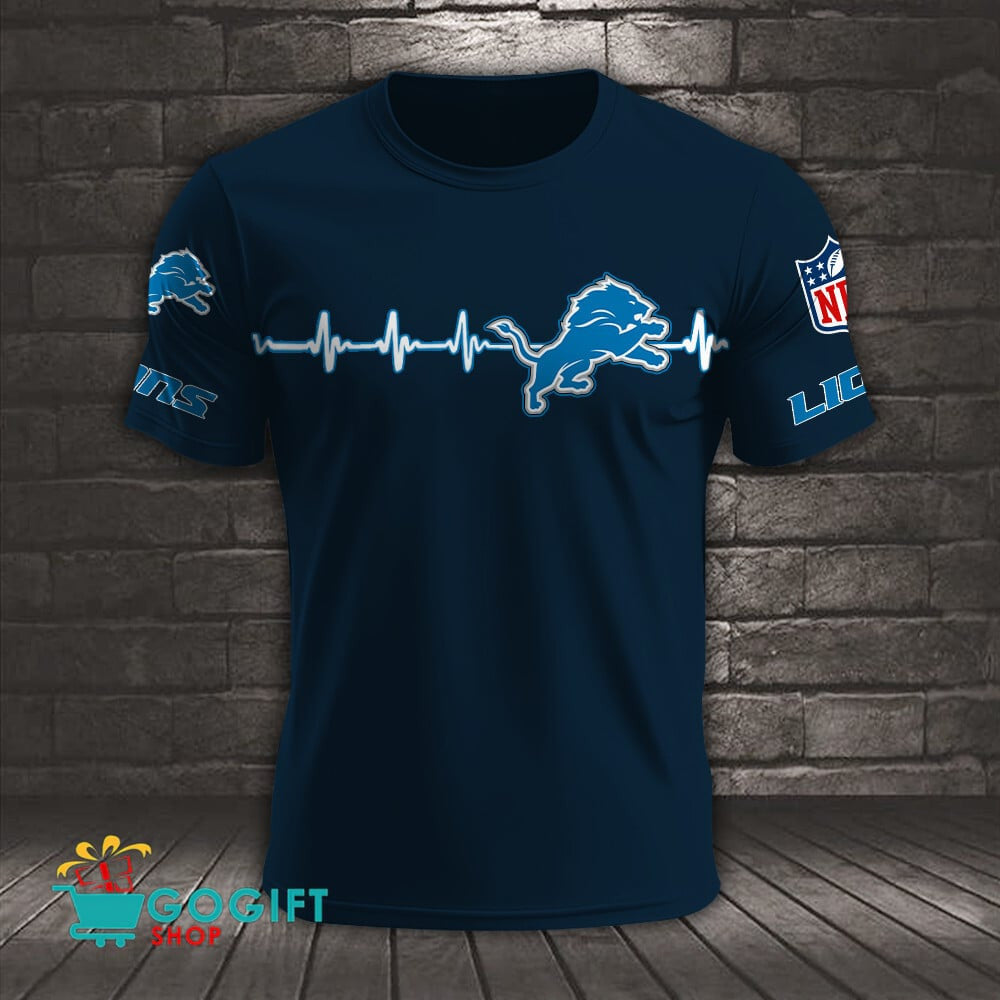 Detroit Lions Heart Beat Simple Style All Over Printed T-shirt
