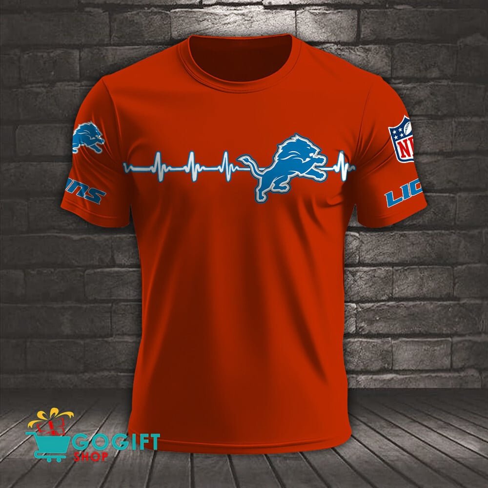 Detroit Lions Heart Beat Simple Style All Over Printed T-shirt