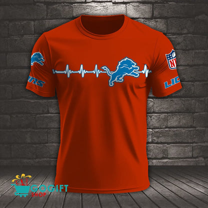 Detroit Lions Heart Beat Simple Style All Over Printed T-shirt