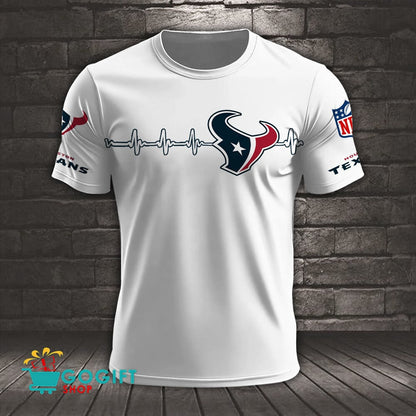 Houston Texans Heart Beat Simple Style All Over Printed T-shirt