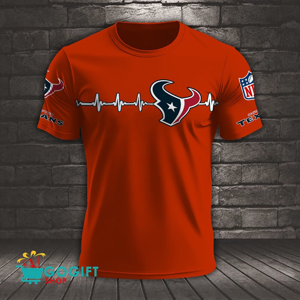 Houston Texans Heart Beat Simple Style All Over Printed T-shirt