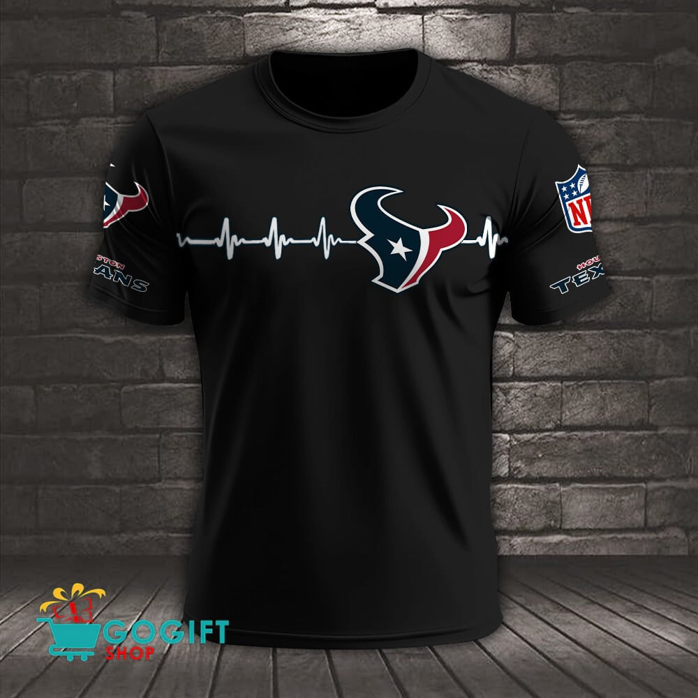 Houston Texans Heart Beat Simple Style All Over Printed T-shirt