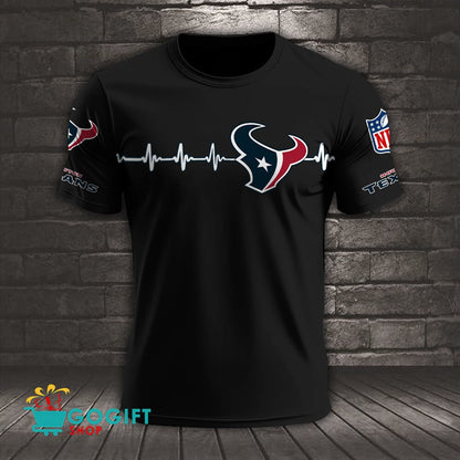 Houston Texans Heart Beat Simple Style All Over Printed T-shirt