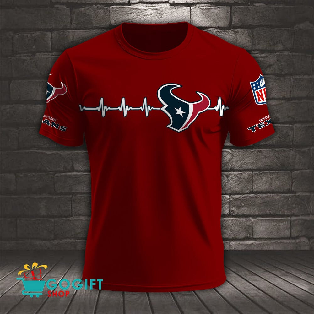 Houston Texans Heart Beat Simple Style All Over Printed T-shirt